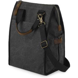 SMRITI Insulated Canvas Lunch Bag for Women/Men-9.6 L Reusable Leakproof Lunch Tote Bag for Work Picnic Beach - Fashion Lunchbox for Men and Women with Shoulder Strap(Dark Grey)