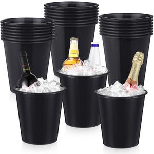Layhit 24 Pcs Plastic Ice Buckets for Parties 3 Liters Wine Bucket Portable Ice Holder Disposable Wine Cooler for Party Wedding Party Beverages Champagne Soda and Beer (Black)