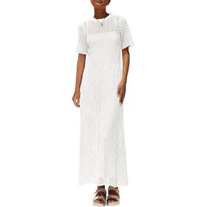 PRETTYGARDEN Womens Eyelet Cover Up Dress 2026 Summer Vacation Resort Maxi Dresses Beach Short Sleeve Hollow Out Sundress (Medium, White)
