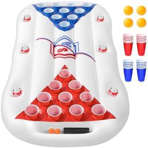 JAZGROM Pool Games for Adults with Family 6FT Floating Pool Table Toss Water Toys Lake Accessories Party Essentials Pool Floats Raft Tanning with 20 Cups 4 Ping Pong