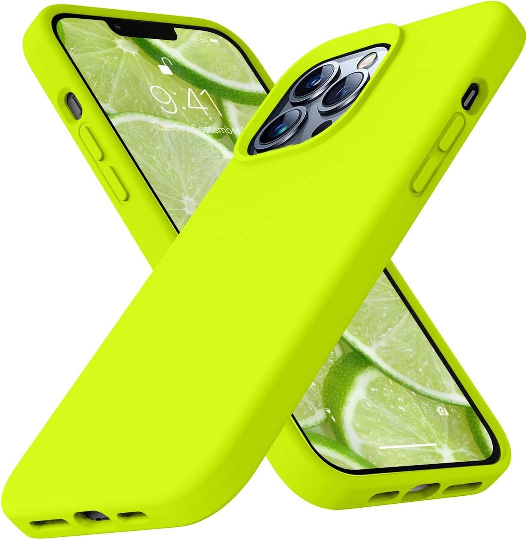 Ktele Compatible with iPhone 13 Pro Case 6.1 inch Premium Liquid Silicone with [Soft Anti-Scratch Microfiber Lining] Gel Rubber Full-Body Bumper Protection Case for iPhone 13 Pro -Fluorescent Green