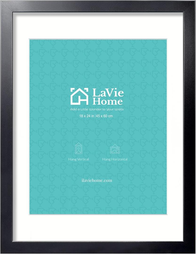 LaVie Home 18x24 Picture Frame Black Poster Frame, Display Pictures 16x20 with Mat or 18x24 Without Mat, Stable and Sturdy Frame and Polished Plexiglass, Horizontal and Vertical Format of The Walls