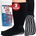 3 Pairs Extra Wide Socks for Swollen Feet - Non Slip Diabetic Socks for Men, Hospital Use (Black)