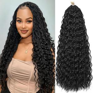 LIYATE Goddess Box Braids Crochet Hair for Women 24 Inch 7 Packs Black Bohemian Crochet Braids with Curly Ends Boho Box Braid Crochet Braiding Hair Extensions, 1B