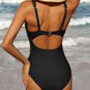 Charmo Womens One Piece Swimsuit Ruched Tummy Control High Cut Backless V Neck Bathing Suits Swimwear (Black, XL)
