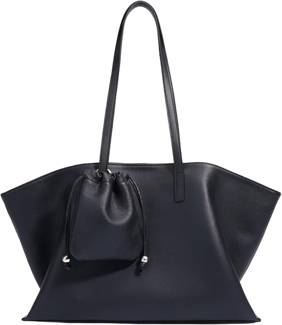 Genuine Leather Tote Bag for Women, Soft Purses Handbags Shoulder Fashion Top Handle Bag Large Capacity