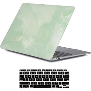 LanBaiLan Compatible for New MacBook Air 13 inch 2020 2019 2018 Release A2337 M1 A2179 A1932 Retina Display with Touch ID, Laptop Plastic Hard Protective Case & Keyboard Cover, Matcha Green Marble