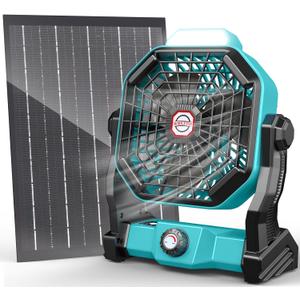 20000mAh Solar Fan, Camping Fan with Solar Panel, 7W 9-Inch Rechargeable Battery Operated Fans for Outside, LED Lantern, Stepless Speed and Quiet Battery Powered Solar Tent Fans for Outdoor, Barbecue (MintGreen)
