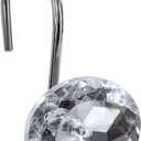 Gibelle Shower Curtain Hooks, Diamond Shaped Shower Curtain Rings Hooks for Bathroom Curtains Rod, Acrylic Decorative Rhinestones Bling Rolling Bathroom Accessories Set of 12, Clear