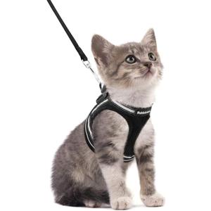 rabbitgoo Cat Harness and Leash Set for Walking Escape Proof, Adjustable Soft Kittens Vest with Reflective Strip for Cats, Comfortable Outdoor Vest, Black, S