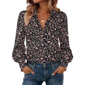 Zeagoo Women Button Down Shirts Lantern Long Sleeve Tops Business Casual Chiffon Blouses Trendy Work Clothes (Black, L)