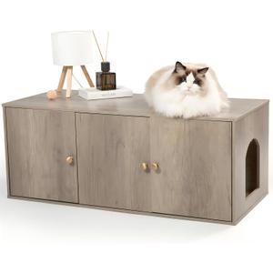 Wooden Cat Litter Box Enclosure with Storage Compartment with Adjustable Divider, Hidden Litter Box Furniture and Hall Table, Cat Box Enclosure, 42.5''L*18.5W*16.9H (Light Oak, Plain)