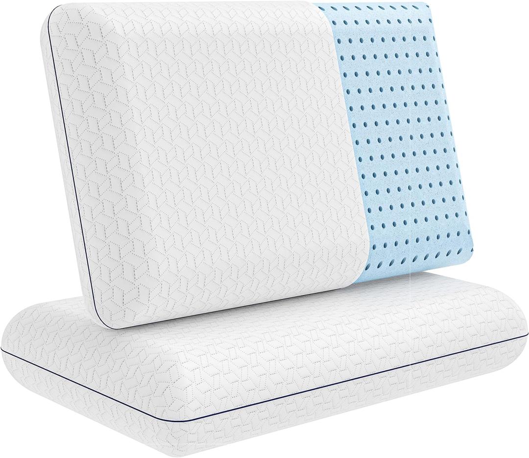 Vaverto King Size Pillow, 2-Pack Memory Foam Gel Cooling Pillow King Size, Firm Support for Neck, Shoulder, Back, Side, and Stomach Sleepers - Ideal for Home, Hotel, Dorm, Hospital - Bed Pillow (Original White)