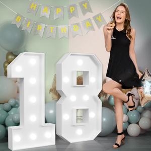 Marquee Numbers Large 18th-Birthday Decorations: 3ft Light Up Number 18 Birthday Decoration for Boy Girl 18 Year Old Teen Birthday Party Decor Backdrop Anniversary Cardboard Big Mosaic Number 18 (White)