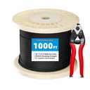 1000FT 1/8" Black Stainless Steel Cable 7x7 Strands Aircraft Deck Cable Railing Kit System T316 Wire Rope with Cable Cutter 1850 lb Breaking Strength, Metal Wire Cable for Fence