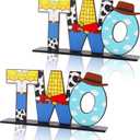 Cowboy Letter Two Sign Table Centerpieces for Toy Theme,2nd Birthday Decorations for Boys,Cartoon Theme Two Year Old Birthday Supplies Favors,Toy Party Decorations Photo Booth Props(2 Set)