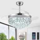42 Inch Fandelier Ceiling Fan with Light, Chandelier Ceiling Fans with Lights, Crystal Ceiling Fans for Bedroom Living Room, LED Dimmable, 6 Wind Speed,3 Color Temperatures-Chrome