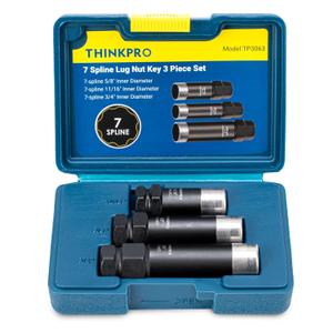 7 Spline Lug Nut Socket Set,3 Piece Lug Nut Key Kit 5/8" 11/16" 3/4" for M14x1.5, M14x1.5, M14x2 Tuner Lug Nuts Removal Tool Kit with Hard Case,Double Layer Reinforcement,Cr-Mo Steel (3 Piece Set)