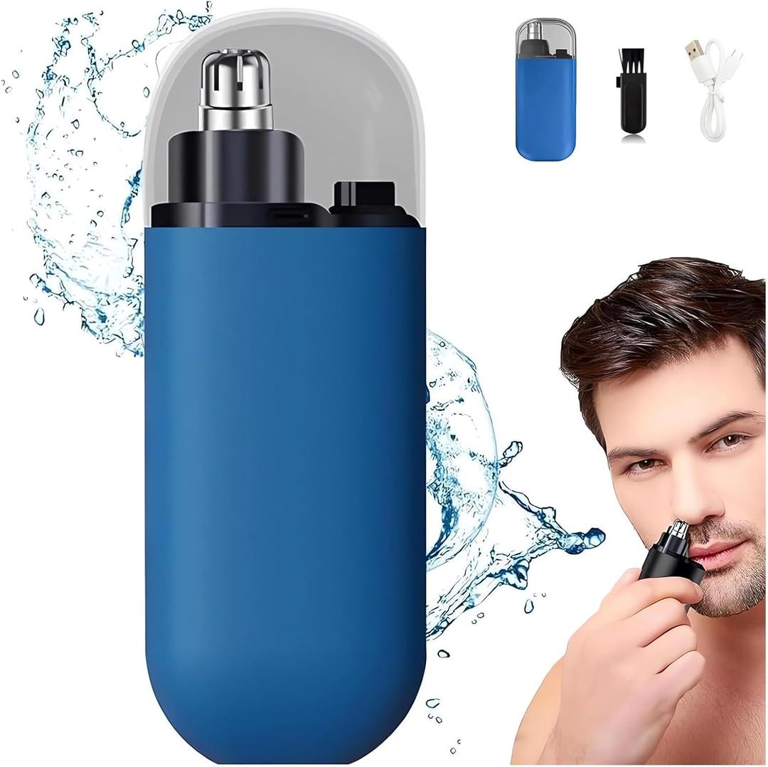Portable Nose Hair Trimmer, 2024 Portable Nose Hair Trimmer for Men and Women, Type-C Rechargeable Nose Trimmer 360°Capture of Nose Hair, Blue
