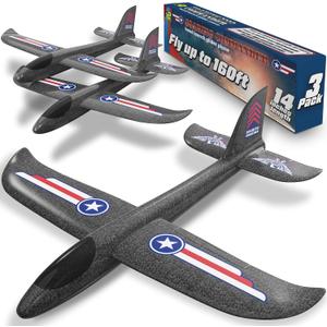 Airplane Toy for Kids - 3 Pack Safe & Easy to Throw Foam Airplanes for Kids - Outdoor Toys Glider Plane Toys - Yard Game Gifts for Boys & Girls - Birthday Gift Ideas for Ages 4 5 6 7 8 9 10 11 12 +