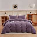 ECOCOTT Lilac Purple Duvet Cover King Size, 100% Washed Cotton 3 Piece Bedding Set 1 Duvet Cover with Zipper and 2 Pillowcases, Ultra Soft and Easy Care Breathable Duvet Cover Set ((Lilac Purple,King)