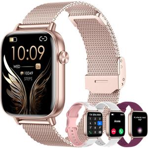 Smart Watch for Women (Answer/Make Calls),1.83" Touch Screen Fitness Tracker with 4 Bands, Heart Rate/Sleep/Step Tracking, 100+ Sports Modes Smartwatches for Android iOS (Rose Gold)