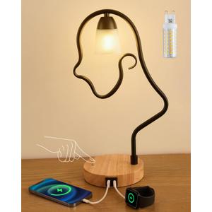 Touch Unique Table Lamp, Creative Cute LED Desk Lamp with USB C+A Ports, 3-Way Dimmable Nightstand Bedside Lamps, for Home Decor & Gifts, Reading, Living Room, Office (Bulb Included)