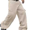 DFGIGT Baggy Denim Cargo Pants for Men with Pockets Mid Weight Wide Leg Hip Hop Skater Jeans Streetwear (M)