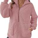 Rapbin Women Half Zip Pullover Long Sleeve Casual Fuzzy Sherpa Fleece Jacket Sweatshirts Winter Outerwear Top with Pockets (Small, Pink-solid)