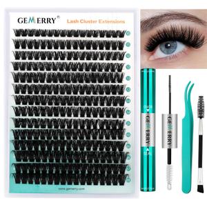 GEMERRY Eyelash Extension Kit Thick Curl Fluffy Clusters Kit With Lash Bond and Seal, Tweezers, DIY Lash Extension (80P-10-18mm) (Beginner Set-80D)