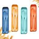 Reusable Travel Utensils Set with Case, 4 Sets Wheat Straw Portable Knife Fork Spoons Cutlery, Eco-Friendly BPA Free Plastic Tableware for Kids Adults Travel Picnic Camping Utensils (4 Sets - Dark Green, Orange, Yellow, Dark Blue)