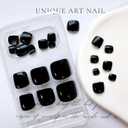 24pcs Press On Toes Nails Pure Black Fake Toenails Full Cover Short Glue On Toe Nails Glossy Minimalist Design Acrylic Toe Nails Summer Black False Toe Static Nails For Women Toes Nail Decorations