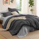 Bedsure King Size Comforter Set - 7 Pieces Dark Grey King Bedding Set for All Seasons, Boho Contrasting Design Bed in a Bag with Comforter, Sheets, Pillowcases & Shams