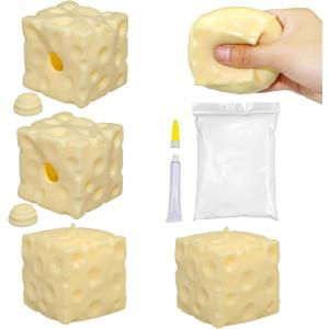 2Pcs Cheese Squishy Skin Stress Ball Making Kit - Easy Handmade Sensory Squishy Toys | Includes 2 Cheese-Shaped TPR Skins and 3.5 oz Filler; ASMR Craft Anxiety Relief Slow-Rising Cheese Squishies