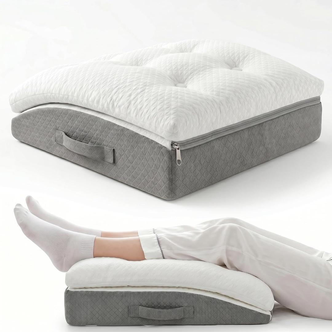 Leg Elevation Pillow,Memory Foam Sleeping Support Pillow, Dual Layer Bed Wedge Pillow for Legs, Knee Wedge Pillow, Removable Washable Cover