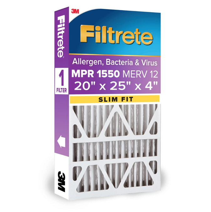 Filtrete 20 x 25 x 4 MERV 12 1550 MPR Slim Allergen, Bacteria and Virus Electrostatic Pleated Air Filter