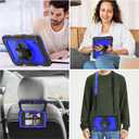 SEYMAC stock Tablet Case for Lenovo Tab One / K9 (TB305FU) 8.7 inch Drop-Proof Protection Cover with 360 Rotate Stand & Strap [Pen Holder] & Screen Protector 2025, Deepblue+Black