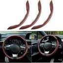 Mandark 3PCS Carbon Fiber Car Steering Wheel Cover, Anti-Skid Leather Vehicle Segmented Steer Wheel Protector, Auto Interior Protection Guard Accessories, Universal for Most Cars (Brown)