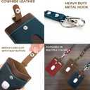 Badge Holder: Boshiho Cowhide Leather ID Badge Card Holder with 19" Neck Lanyard, Vertical Style (Brown-Blue)