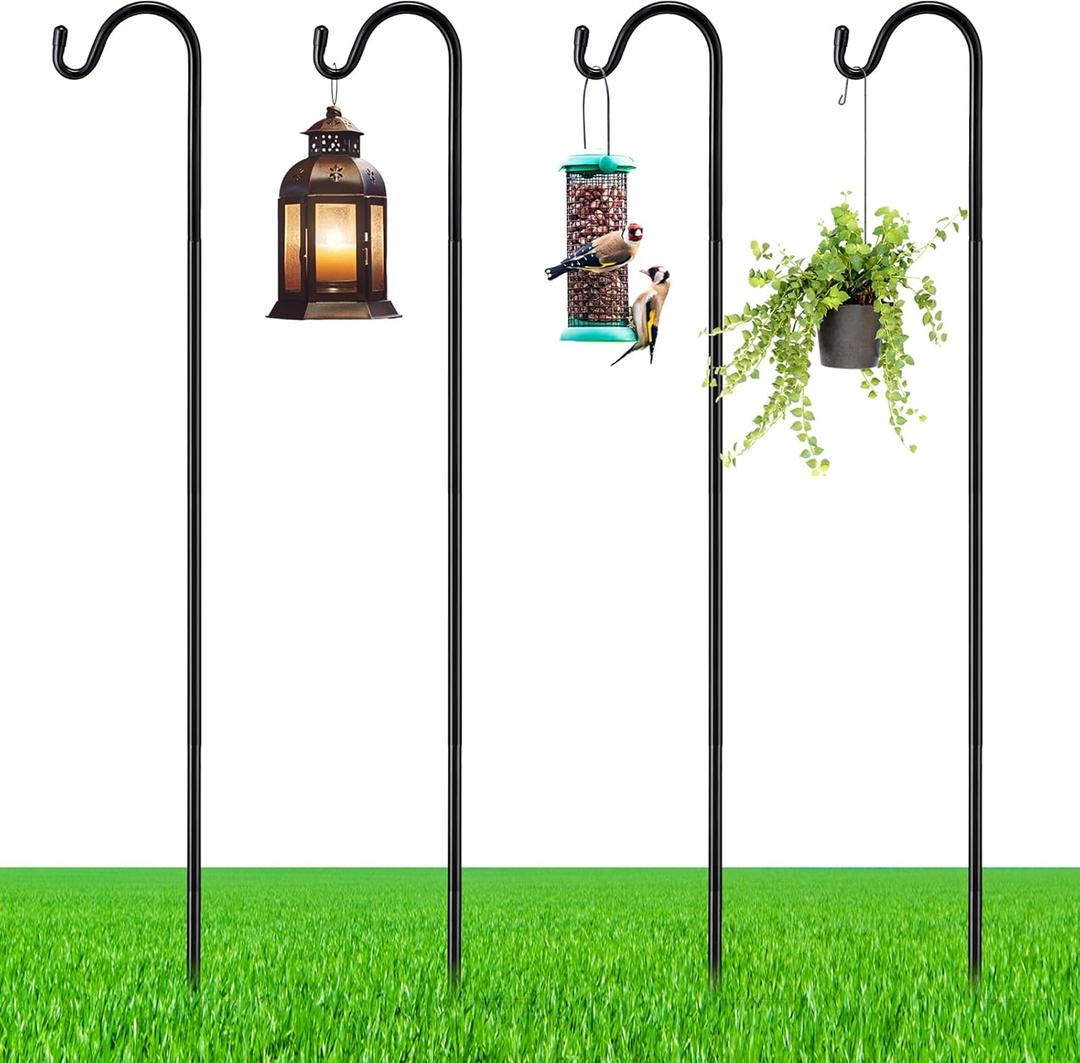 4 Pcs 60 Inch Shepherds Hook for Outdoor Adjustable Bird Feeder Pole Metal Steel Shepard Hooks for Hummingbird Stand Feeder Pole for Garden Plant, Lantern, Hanging Wedding Decor