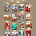 Picture Frames Collage Wall Decor, Picture Board for Photos Polariod Display with 30 Clips and Adjustable Strings, 15FT String Light, Artwork Hanging Multiple Pictures Hangers, 14.6"L X 27.6"W