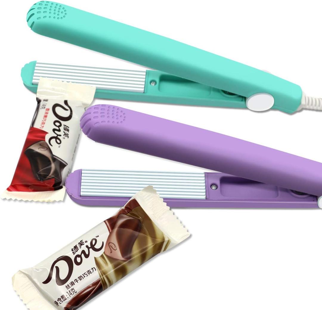 2 PACK Mini Bag Sealer Heat Seal, Handheld Food Sealer Bag Resealer for Food Storage, Portable Smart Heat Sealer Machine with 45 Power Cable for Chip Bags, Plastic Bags, Snack Bags (Green+Purple)