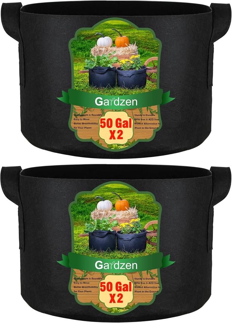 Gardzen 2-Pack 50 Gallon Grow Bags, Aeration Fabric Pots with Handles, Pot for Plants