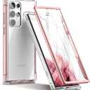SURITCH for Samsung Galaxy S22 Ultra Clear Case 6.8" (Only), [Built-in Screen Protector] Full Body Protective Hard Shell+Soft TPU Phone Case for Samsung S22 Ultra -(Rose Gold Edge)