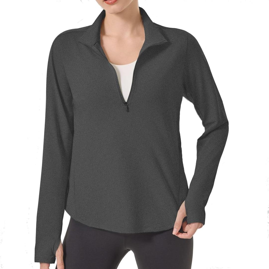 UPF 50+ Hiking Shirt for Women - 1/4 Zip Long Sleeve Sun Protection Top Lightweight & Quick Dry for Trail Running (M)