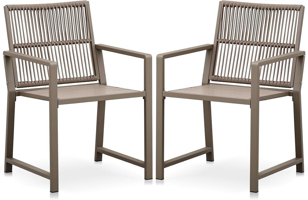 Coreporch Outdoor HDPE Patio Dining Chairs ，400Lbs，Light Brown ，Set of 2