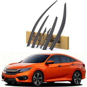 Rain Guards Compatible with Honda Civic Sedan LX Sport Touring EX-L 2016 2017 2018 2019 2020 2021, Durable Tape-on 2016-2021 Civic Side Window Rain Guard, Window Deflectors 6 PCS