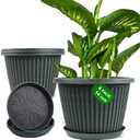 Large-Planter-Indoor-Outdoor Plant Pots, 14 inch 4 Pack Plastic Flower Pots with Saucer And Drainage Holes, Modern Garden Planters For Planting Medium Large Plants Decorative Resin Garden Pots (Blue Green)