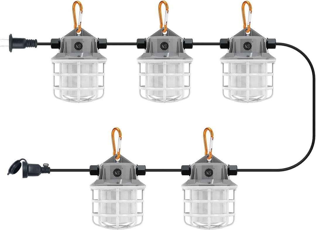 NS 50FT Construction String Lights 75W 7500LM LED String Work Lights Industrial Grade Best for Construction Sites, Renovation, Mine cave,Patio,Walkways and Other Outdoor Lighting