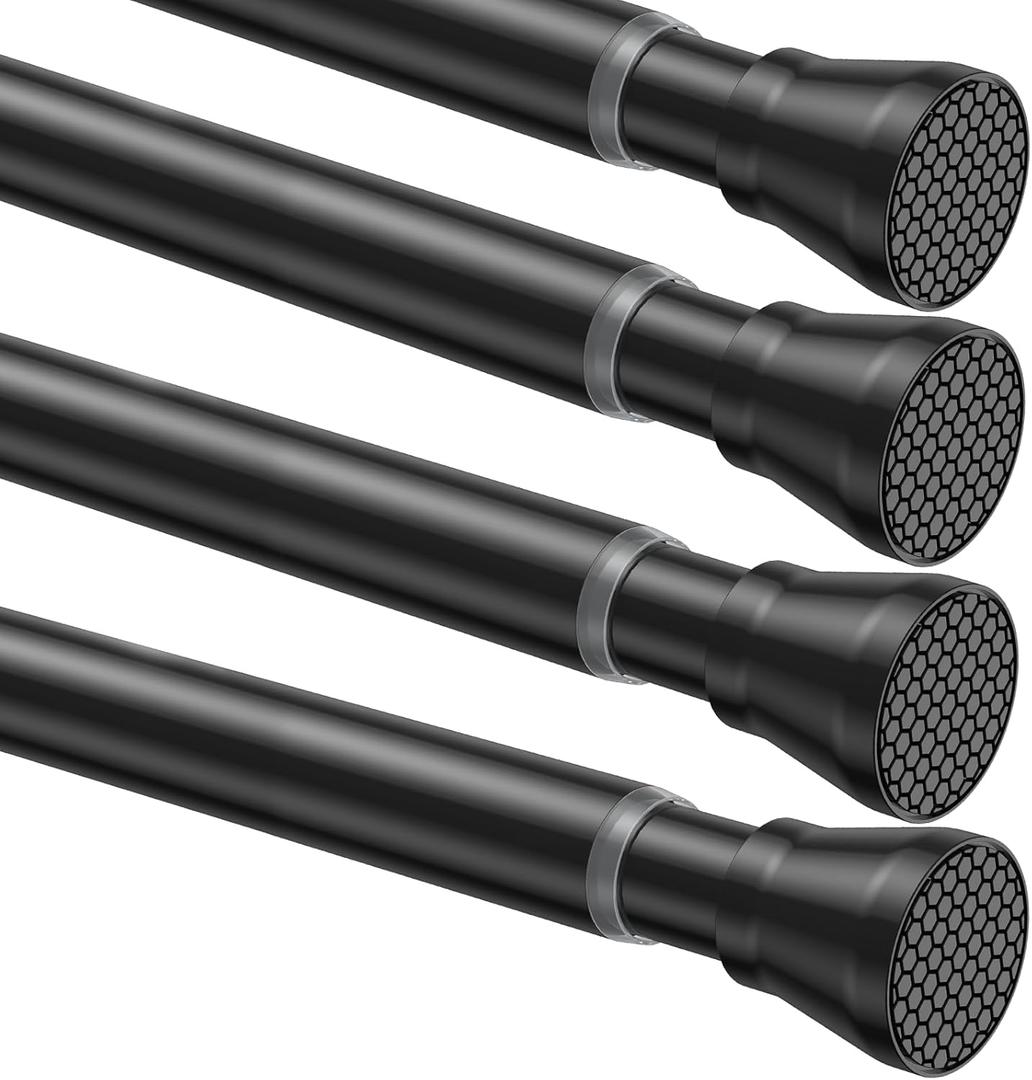 AIZESI 4pcs Spring Tension Curtain Rod for Windows 28 to 48 Inch, Black 7/8 Diameter Adjustable Curtain Rod Spring Curtian Rods No Dirlling for Bathroom, Kitchen, Cupboard